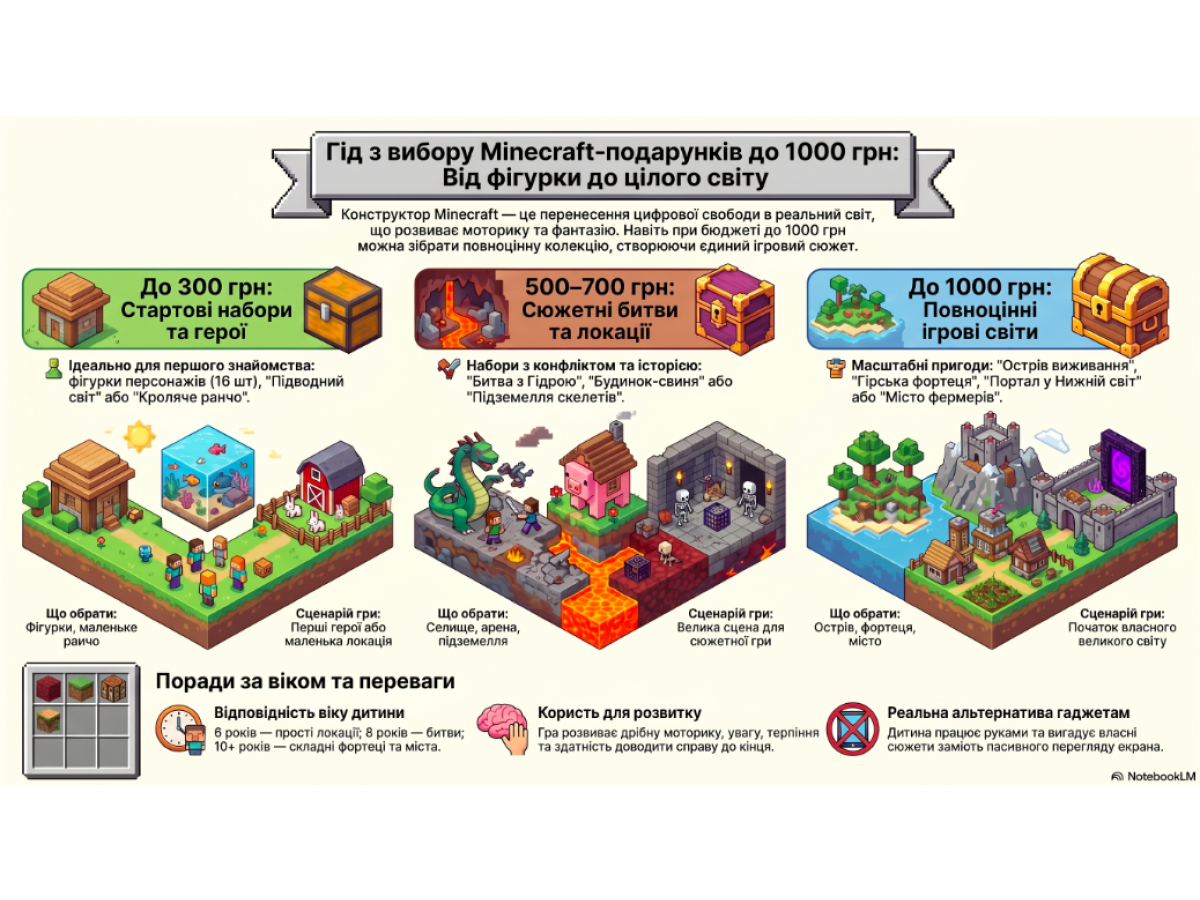 Minecraft-подарунки до 1000 грн: як купити не просто набір, а початок великої пригоди