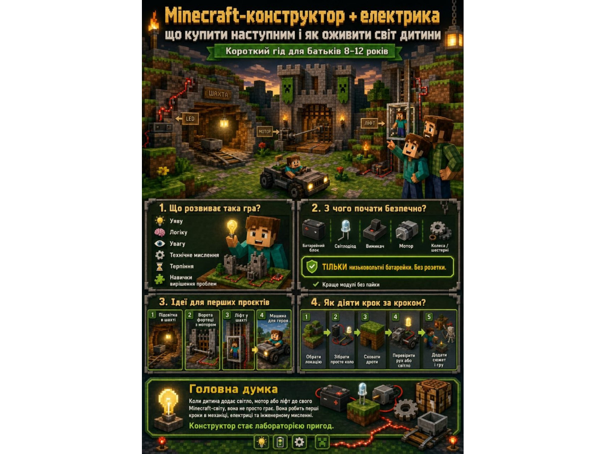 У дитини вже є Minecraft-конструктор: що купити наступним і як додати світло, мотори та механіку