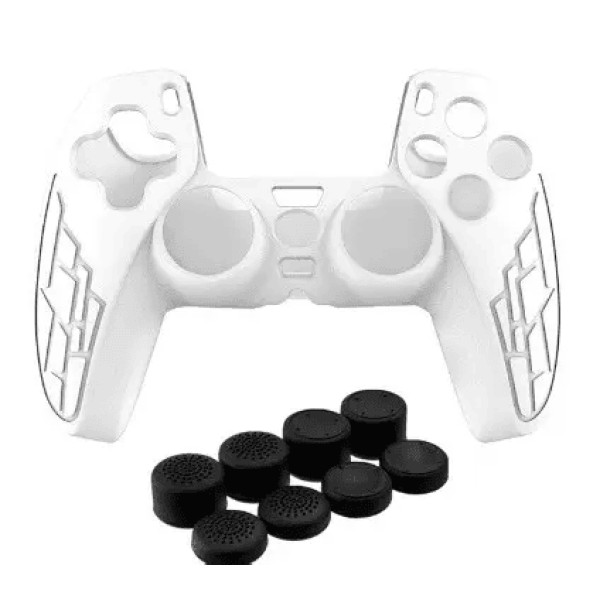 Чохол білий TOYILUYA + 9 в 1 ковпачки для геймпада DualSense PS5 (силіконові накладки)