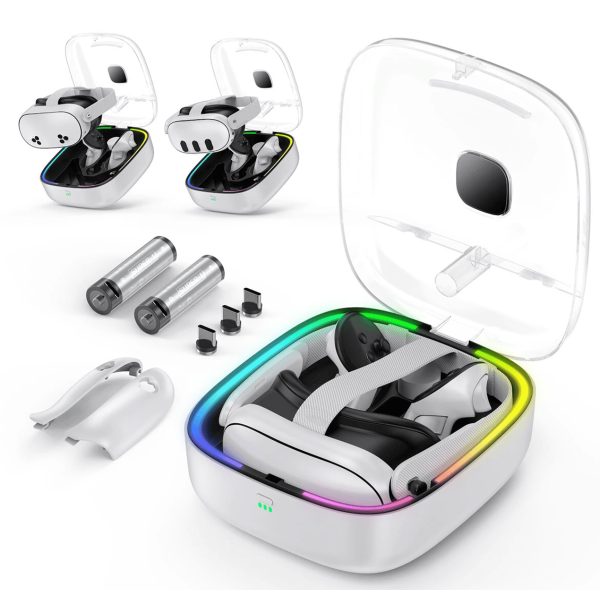 Зарядная RGB докстанция, сумка для хранения JYS-MQ002 для Meta Quest 3 3s, белая