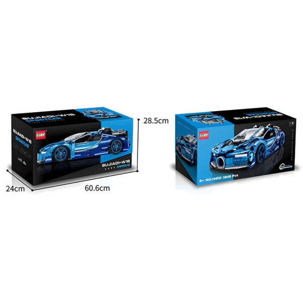 Конструктор на радіокеруванні GULY 10613 Bugatti W16 модель 1:8 з моторизованою підсвіскою та справжнім вихлопом, 3868 деталей