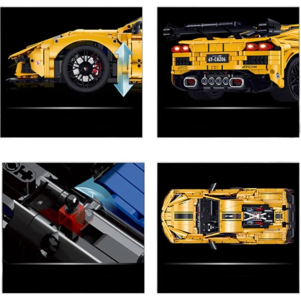 Конструктор на радіокеруванні GULY 10622 Corvette C8 1:8 з моторизованою підсвіскою, дверями та антикрилом, 3788 деталей 
