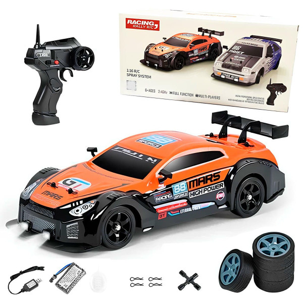 Машинка для дрифта на радіокеруванні 1:16 Nissan GTR 4WD помаранчевий