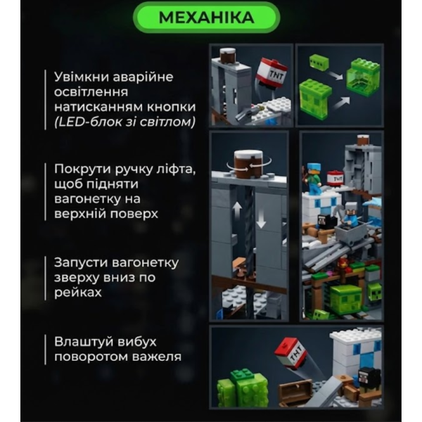 Конструктор Minecraft 587 деталей SJ82003 Гірська печера Майнкрафт MineWorld My World