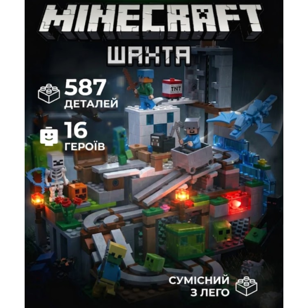 Конструктор Minecraft 587 деталей SJ82003 Гірська печера Майнкрафт MineWorld My World