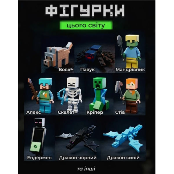 Конструктор Minecraft 587 деталей SJ82003 Гірська печера Майнкрафт MineWorld My World