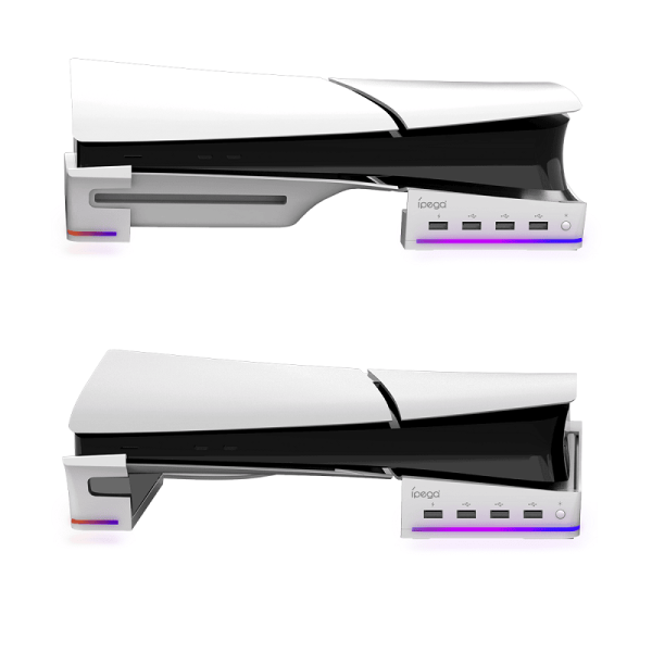 Мультифункціональна RGB горизонтальна підставка IPega PG-P5S021 для Playstation 5 Slim та PS5 Pro біла