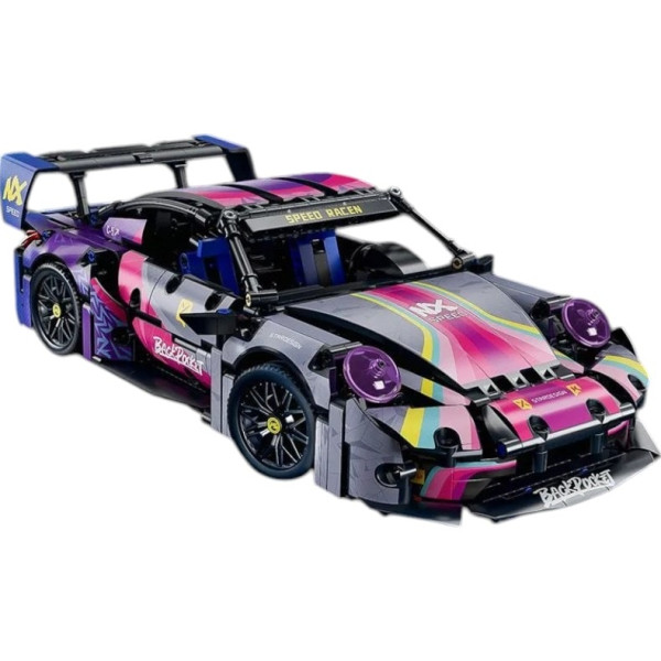 Конструктор спорткар на радіокеруванні Technic Porsche 911 кіберпанк 1:14 з моторами та підсвіткою 1116 деталей фіолетовий
