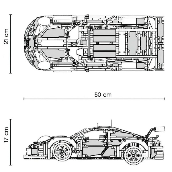 Конструктор спорткар на радіокеруванні Technic Porsche 911 кіберпанк 1:14 з моторами та підсвіткою 1116 деталей фіолетовий