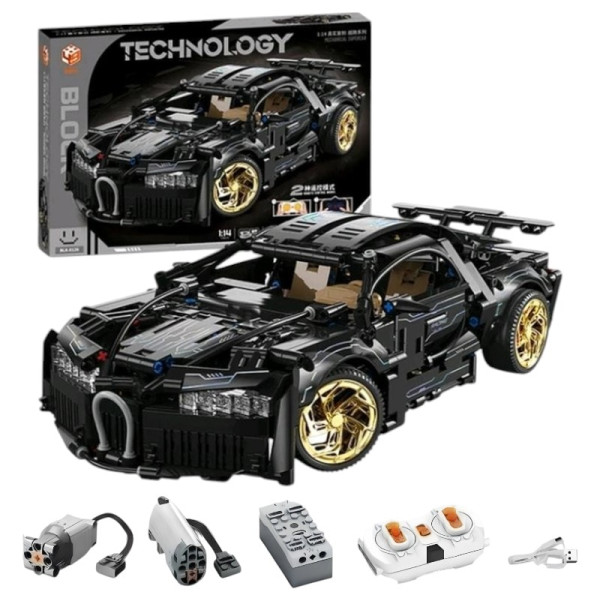 Конструктор на радіокеруванні Technic Bugatti 1:14 з моторами та підсвіткою 1154 деталей чорний