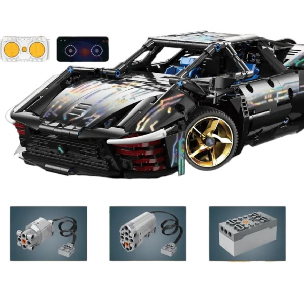 Конструктор спорткара на радіокеруванні Technic Ferrari Cyberpunk 1:14 з підсвіткою 1272 деталей чорний