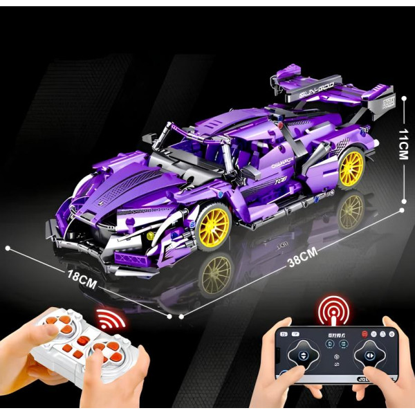 Конструктор спорткара на радіокеруванні Technic Lamborghini Cyber Punk 1:14 з підсвіткою 1280 деталей фіолетовий