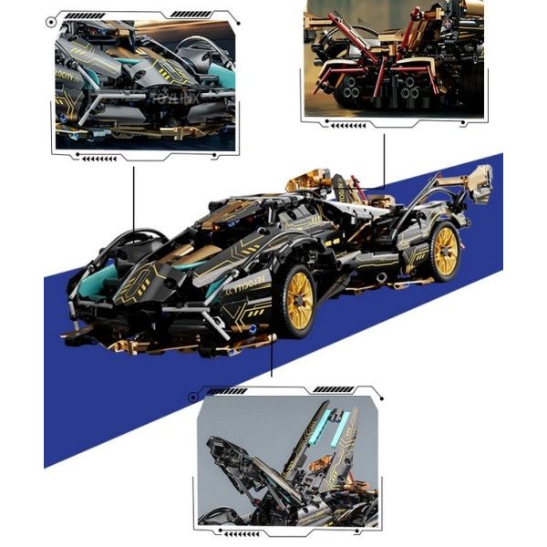 Конструктор суперкара на радіокеруванні Technic Velocity car 1:14 з підсвіткою 1148 деталей чорний