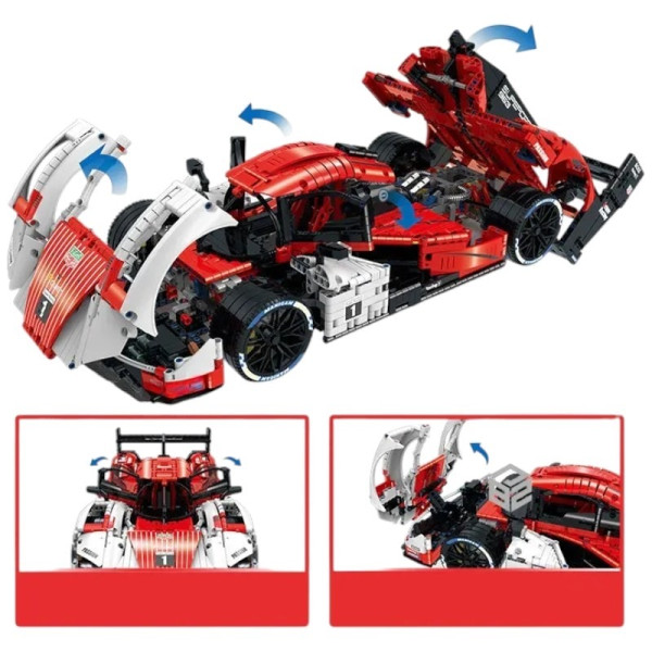 Конструктор спорткара на радіокеруванні GuLy 10615 Porsche 963 Technic 1:8 3460 деталей червоний