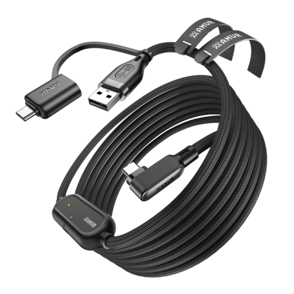 5-метровий кабель AMVR LC6 USB - Type-C 3.2 36W з додатковим живленням для Meta Quest 3 / 3S / 2 чорний