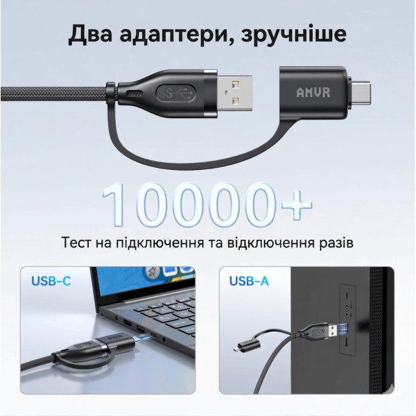 5-метровий кабель AMVR LC6 USB - Type-C 3.2 36W з додатковим живленням для Meta Quest 3 / 3S / 2 чорний