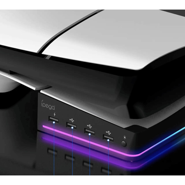 Мультифункціональна RGB горизонтальна підставка IPega PG-P5S021 для Playstation 5 Slim та PS5 Pro чорна