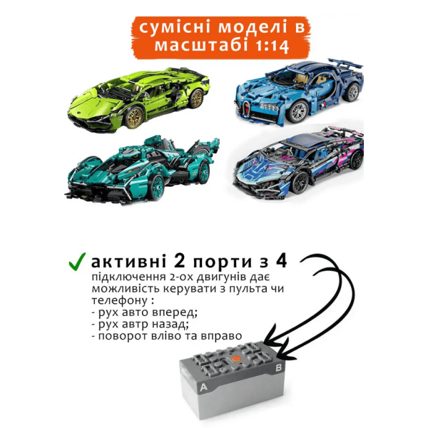 Комплект дистанційного керування для конструкторів моделей авто Cyber lambo і інших