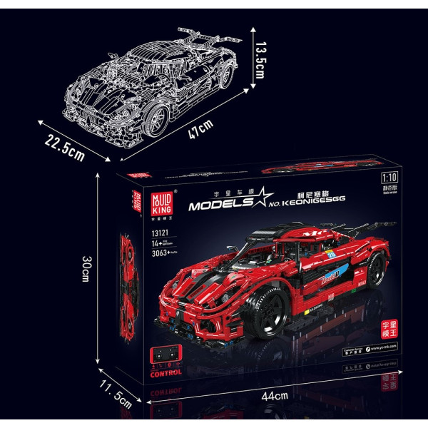 Конструктор Mould King Koenigsegg One 1:10 на радіокеруванні 3063 деталей Technic 13121 червоний