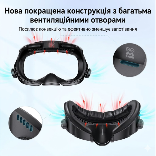 Ергономічна маска AMVR Q3FC4 для Meta Quest 3 з регулюванням — Вентиляційний інтерфейс для VR окулярів (Екошкіра + Шовк)